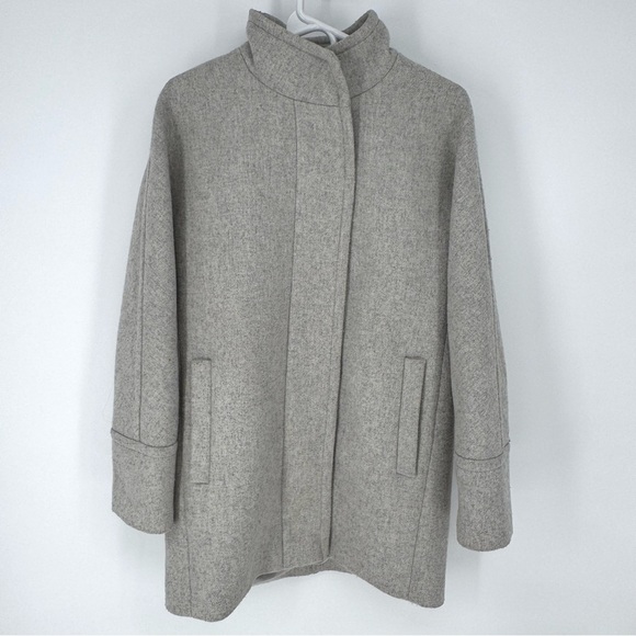 J. Crew wool blend funnel neck Light Gray minimalist, normcore Pea Coat - Picture 2 of 8